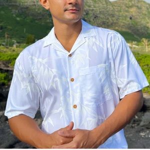 PARADISE FOUND WHITE BAMBOO Large Men’s Dress Shirt Formal Wedding Button Down